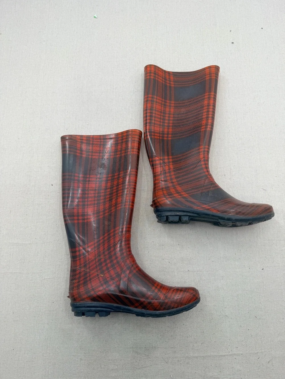 Rubber Red Plaid Tall Rainboots